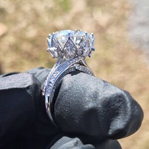 Rhodium Over 925 Sterling Silver 10ctw Moissanite Diamond Ring Size 9  *New*